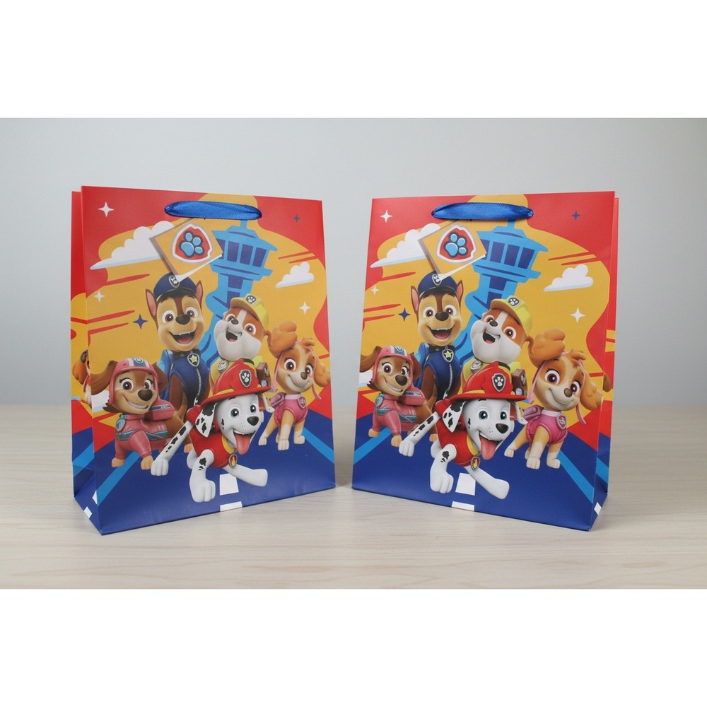 Paw Patrol Large Birthday Gift Bags‎ Blue Ribbon Handles Lot of 2 12.5x10.5